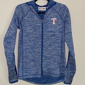 Texas Rangers MLB Blue & White TX Logo Zip-Up Lightweight Tech Hooded Jacket